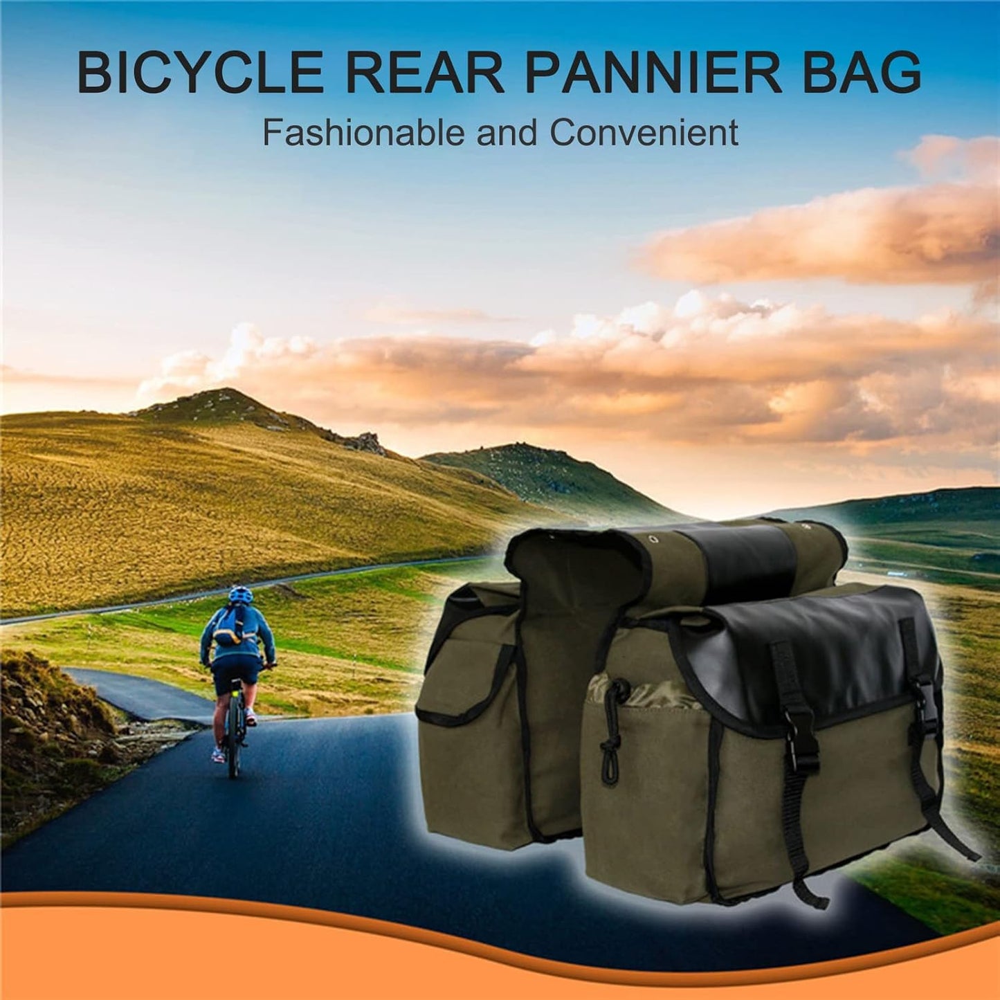 Vintage Double Bicycle Panniers Large Water-Resistant Canvas Bike Bags for E-bike & City Bike Black Set of 1
