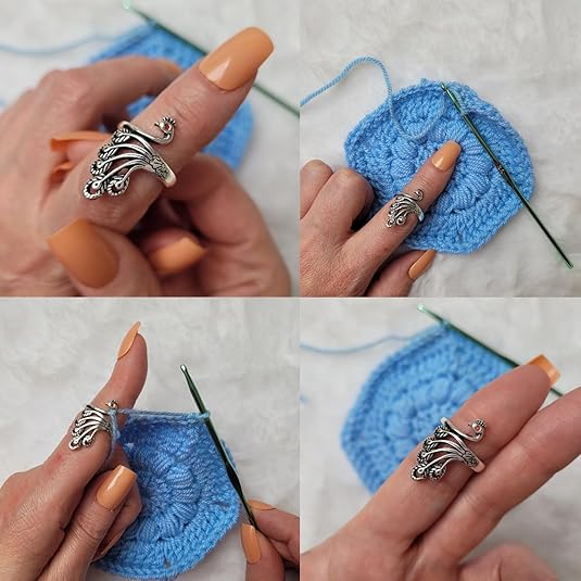2 Pack Adjustable Yarn Guides for Crocheting & Knitting - Finger Ring Holders - Silver