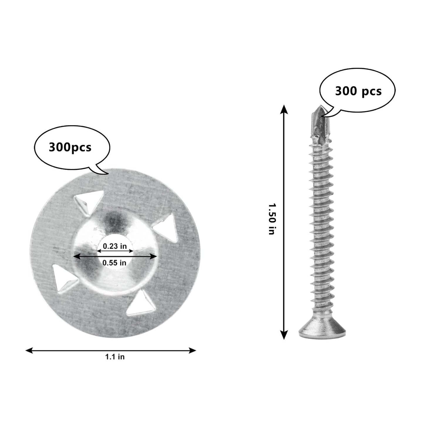 600Pcs Foam Board Fasteners - 1-1/8 Inch Metal Washers for Fixing Installation