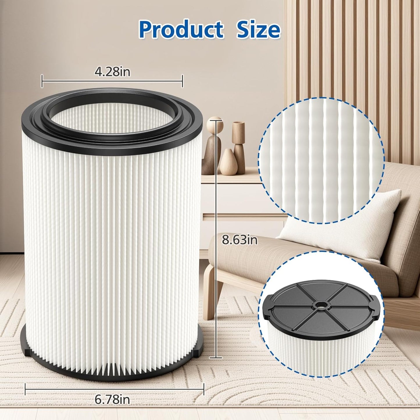 2-pack Standard Wet/dry Vac VF4000 Replacement Filter, Compatible with RIDGID Vacs 5-20 Galls Vacuum Cleaner