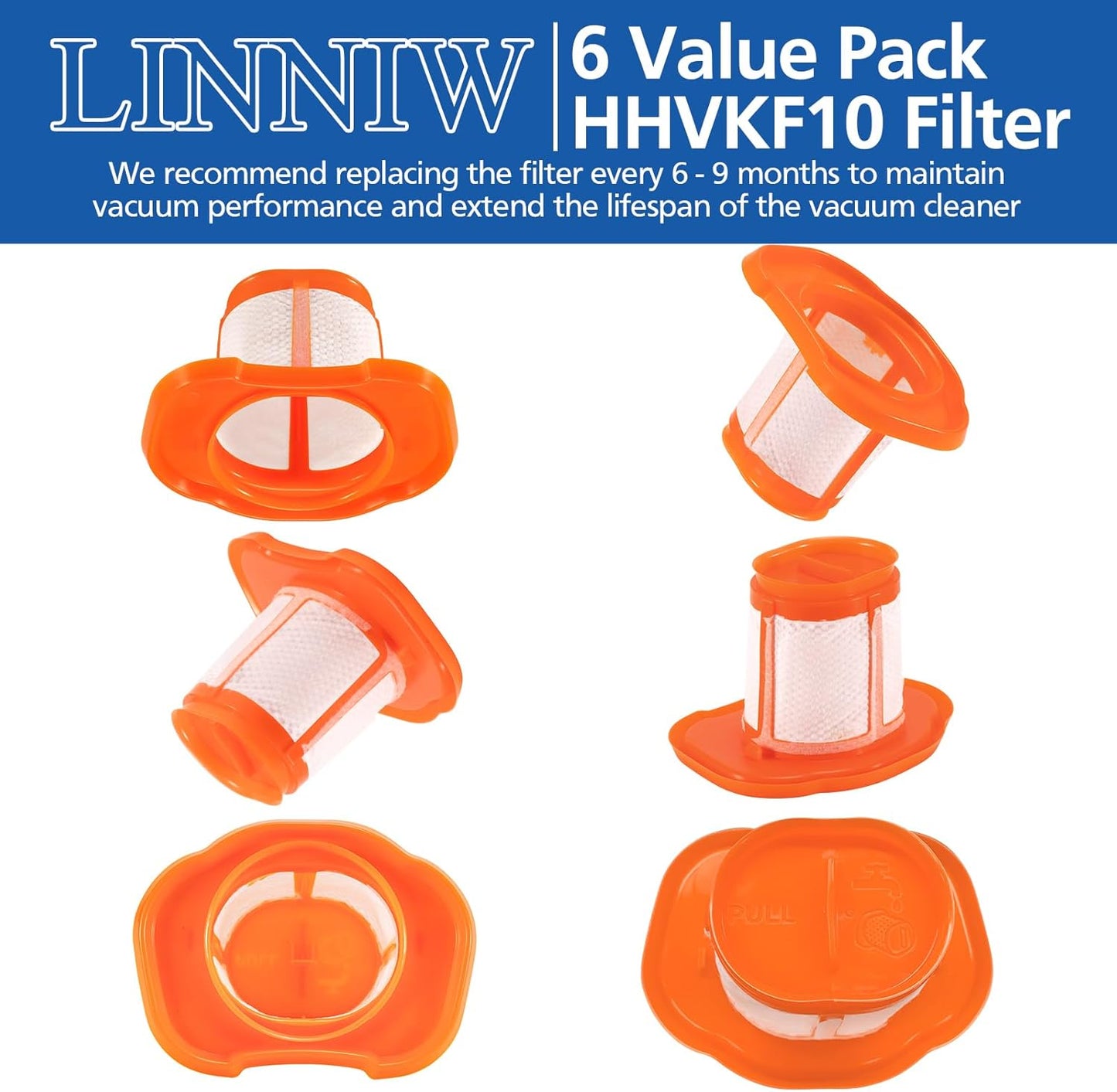 HHVKF10 Filter Compatible with BLACK And DECKER Handheld Vacuum Filter Washable Fit for Models HHVK HHVK320J HHVK320J10 HHVK320JZ01 HHVK515J HHVK515JP HHVK515JP07 HHVK515J00FF HHVK415B01, 6 Pack