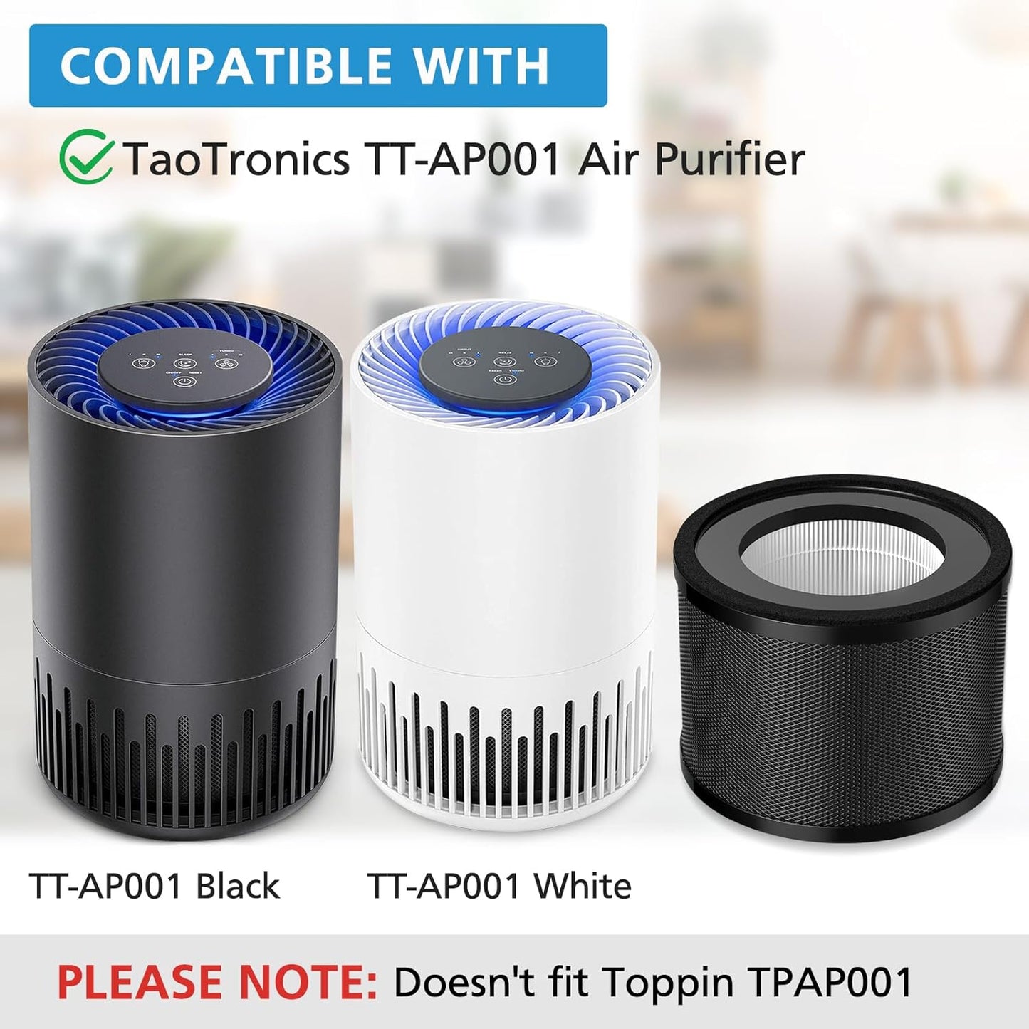 2 Pack HEPA Replacement Filter, Compatible with TaoTrics TT-AP001 and VAVA VA-EE014, 3-in-1 HEPA and Activated Carb Filter