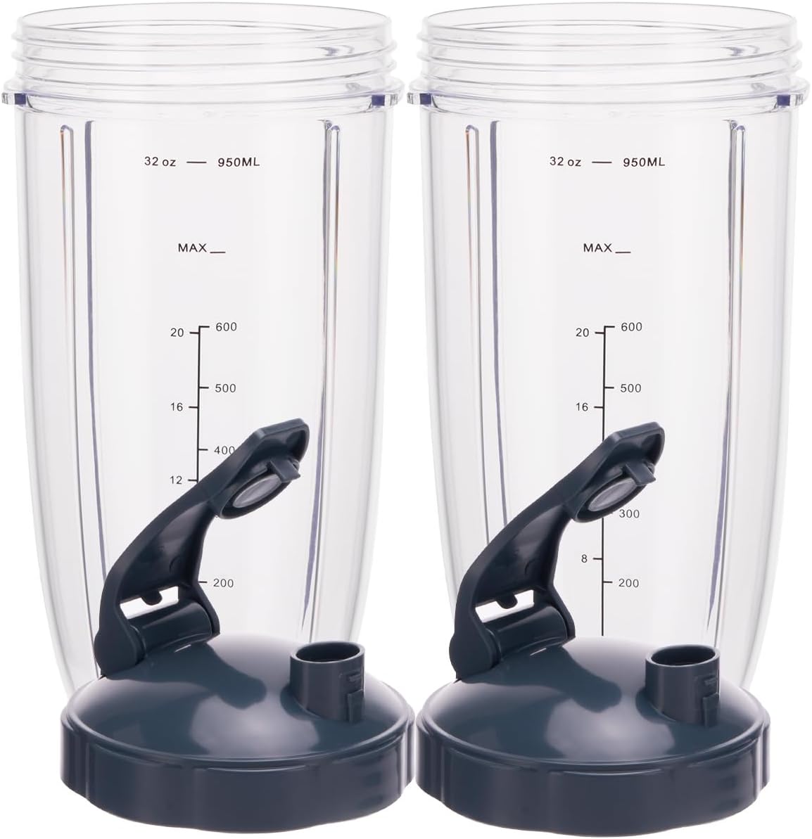 [UPGRADE] 2-pack 32oz Replacement Blender Cups with Flip-Top To-Go-Lid Compatible with NutriBullet 600w/900w Blender
