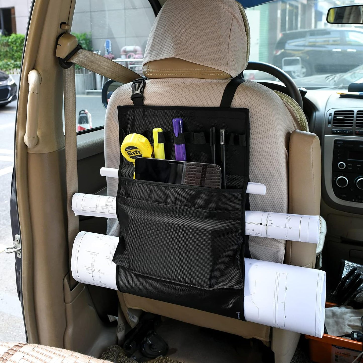 Homakover Car Seat Organizer, Blueprints Car Organizer, Maps Holder, Drawings Car Pockets, Artwork Car Pocket, Posters Holder with Shoulder Strap/Pockets and Comfort Top Handle