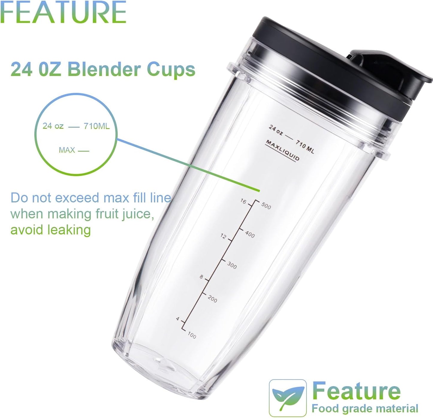 Ninja Blender Cups Replacement 24oz – Compatible with Ninja BN401, BL450, BL456, BL480, BL2012, BN751, BN801, SS101, SS151 – 3 Pack with To-Go Lids
