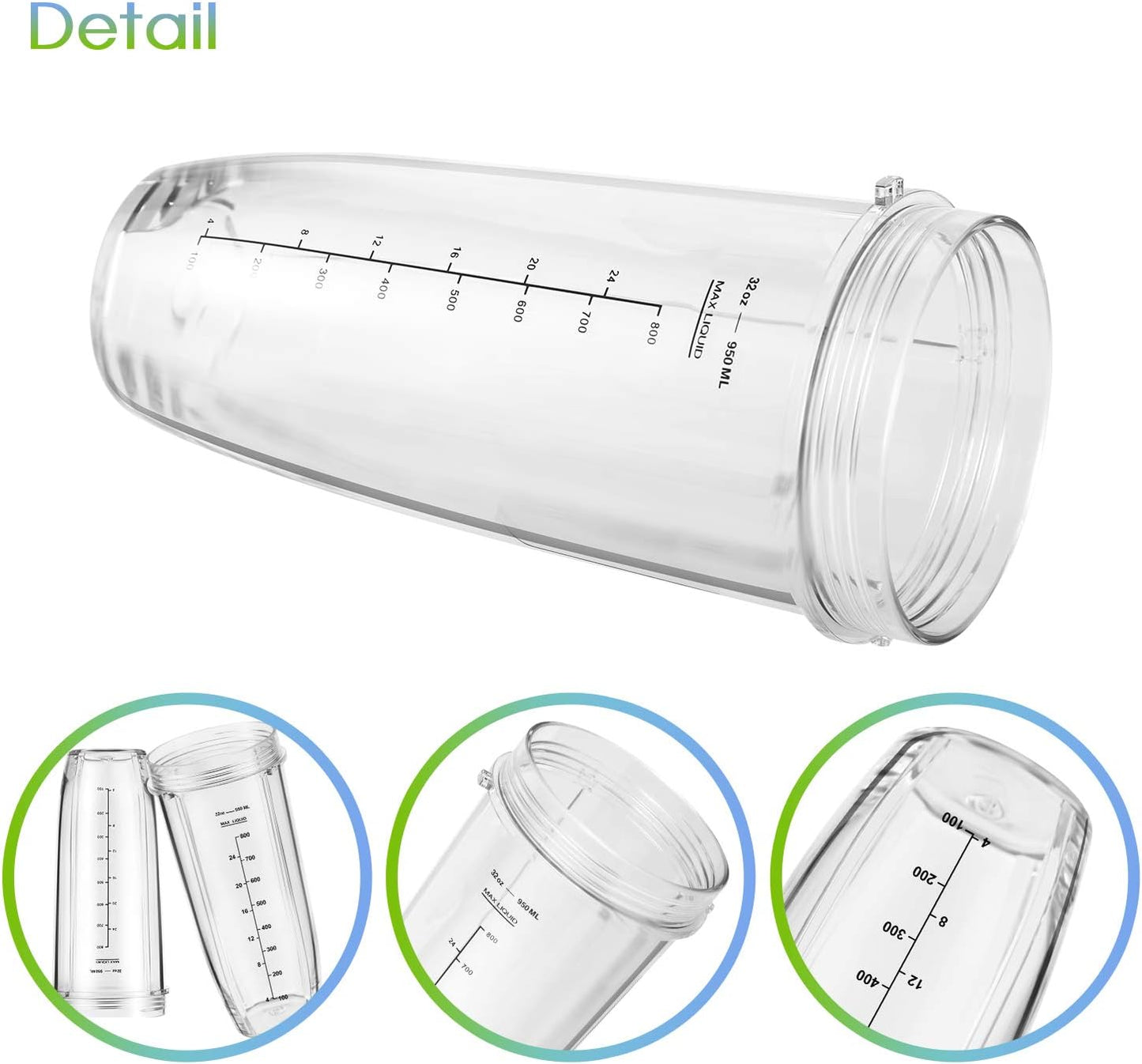 Ninja Blender Cups Replacement 24oz – Compatible with Ninja BN401, BL450, BL456, BL480, BL2012, BN751, BN801, SS101, SS151 – 3 Pack with To-Go Lids
