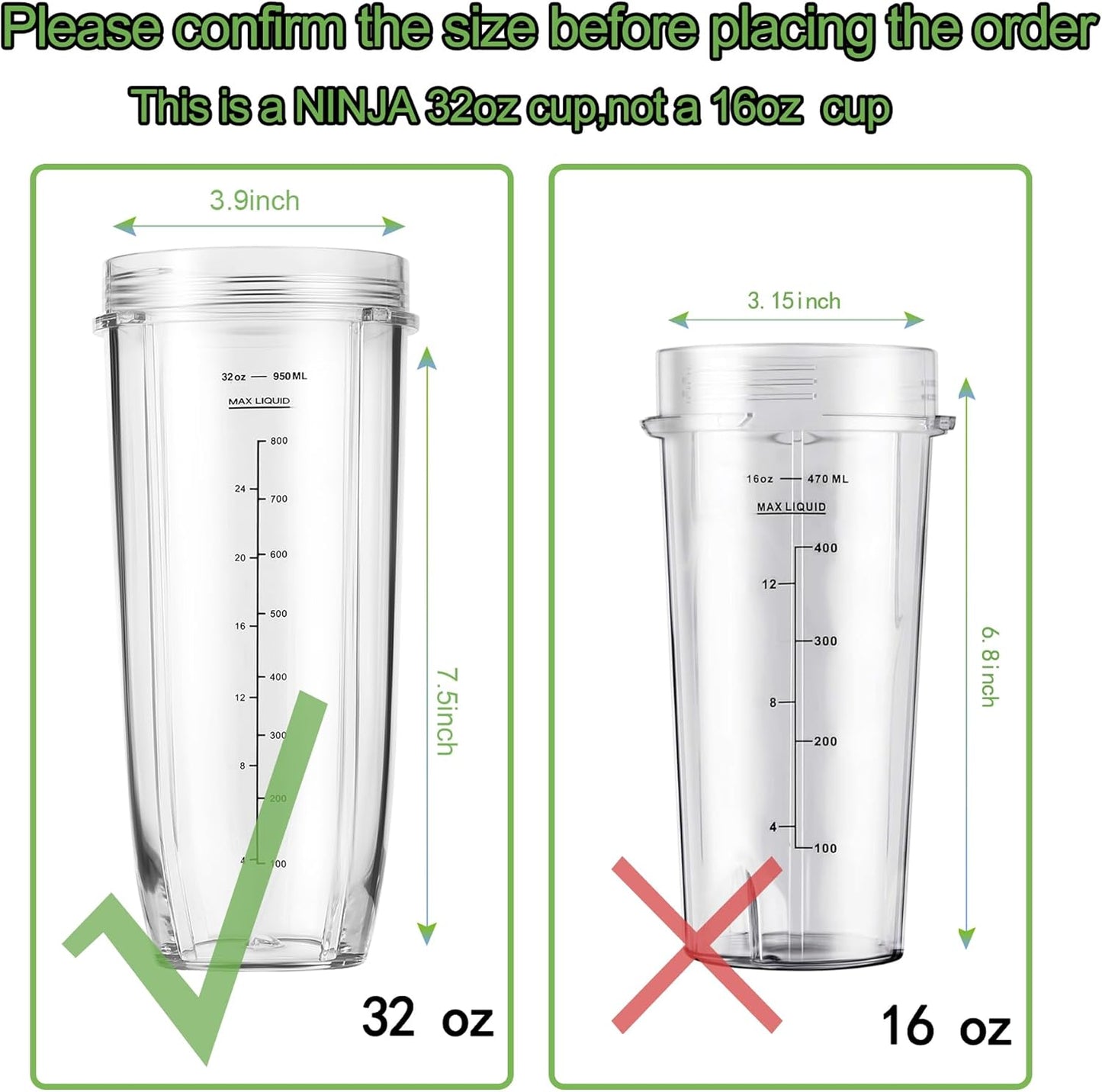 Replacement Part for Nutri Ninja Blender 2-Pack 32oz Replacement Cups Compatible with Nutri Ninja Auto-iQ Series Blenders