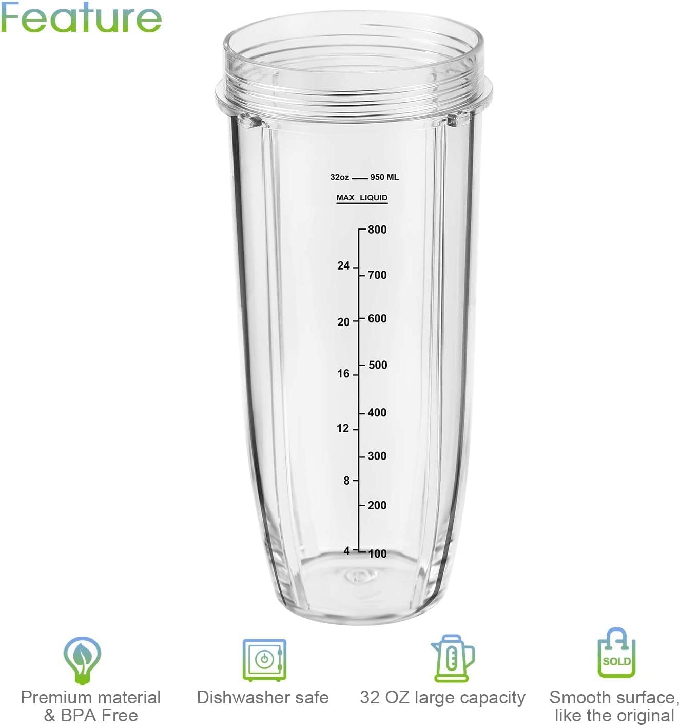 Replacement Part for Nutri Ninja Blender 2-Pack 32oz Replacement Cups Compatible with Nutri Ninja Auto-iQ Series Blenders