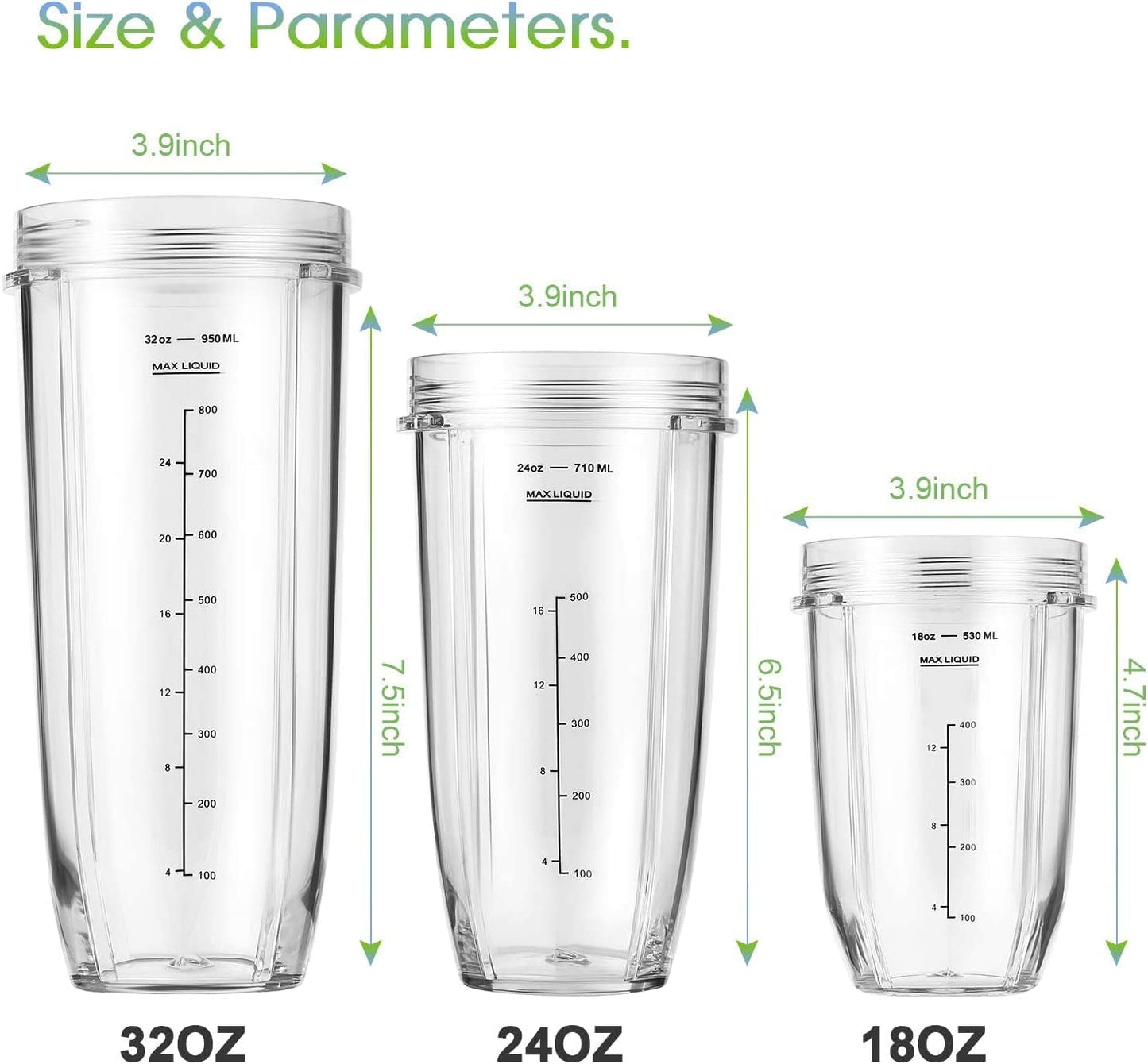 Replacement Part for Nutri Ninja Blender 2-Pack 32oz Replacement Cups Compatible with Nutri Ninja Auto-iQ Series Blenders
