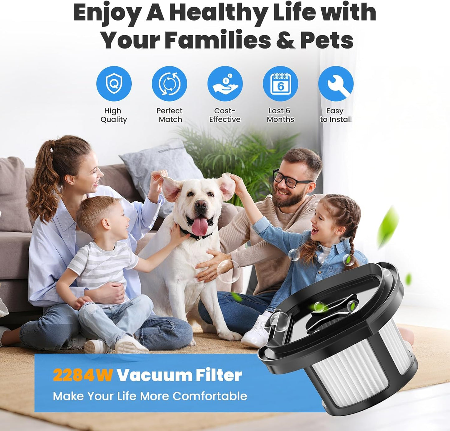 4 Pack 2284w Vacuum Replacement Filter for Bissell Pet Hair Eraser Filter Hand Vacuum 2284W 2390 2389 2390A, Compare to Parts # 1614212 1614203 1614204, 4 Mesh Filters and 4 Foam Filters
