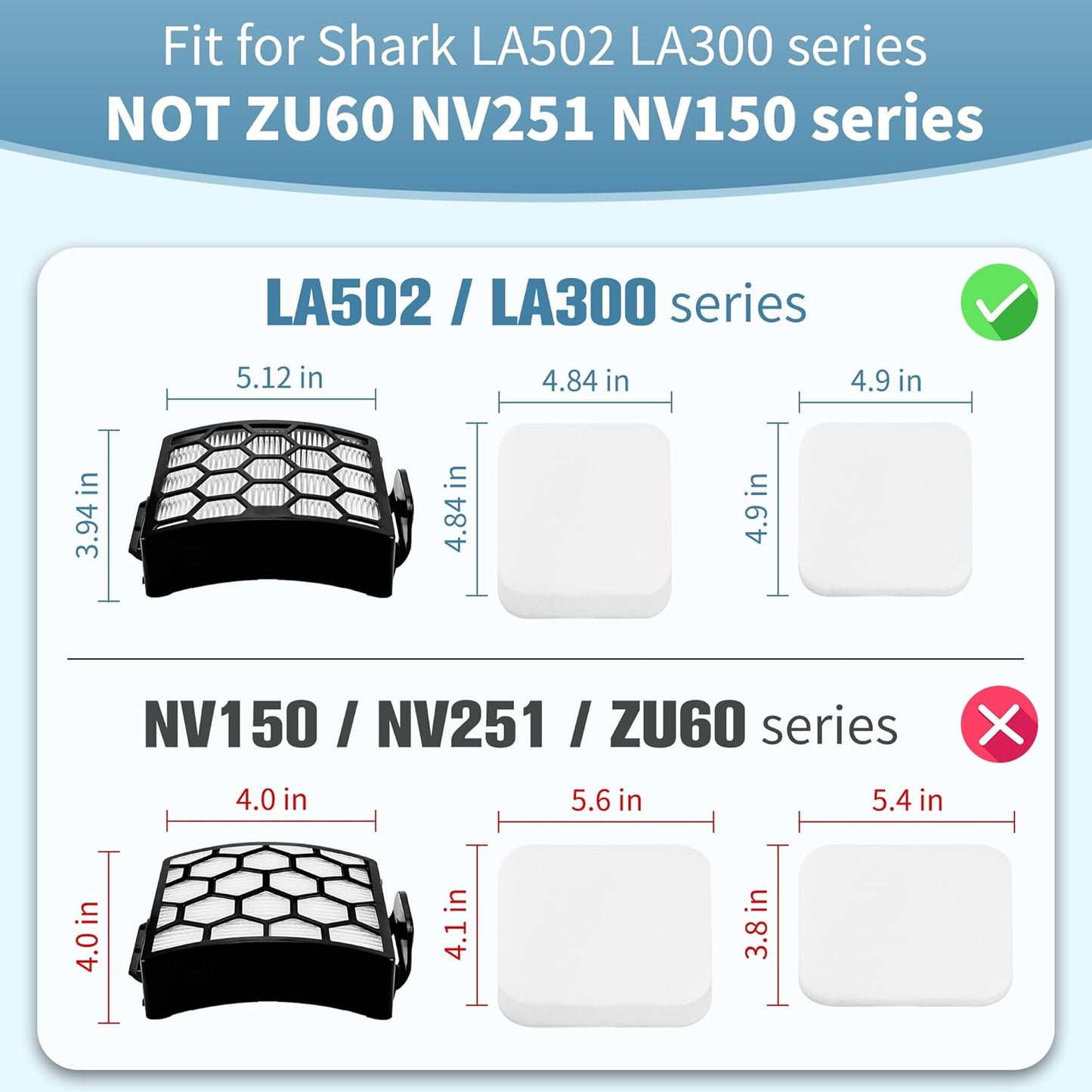 LA502 LA300 Filters Compatible with Shark Rotator Navigator Lift-Away ADV DuoClean PowerFins Upright Vacuum LA300 LA301 LA322 LA502 Replaces Part # XFFK320 & XHF320 hepa filter