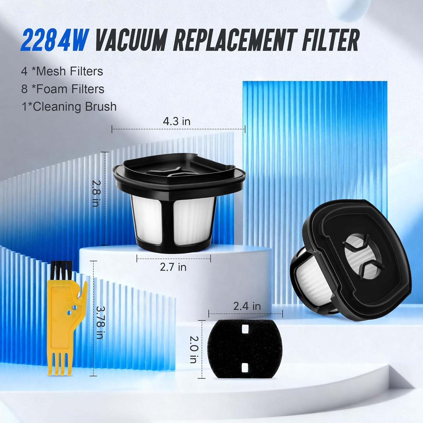 2390A 2284W Vacuum Filter Replacement for Bi-ssell Pet Hair Eraser Filter Hand Vac 2390, 2389, 2284W Compare to Parts # 1614212 1614203 1614204, 4-Pack