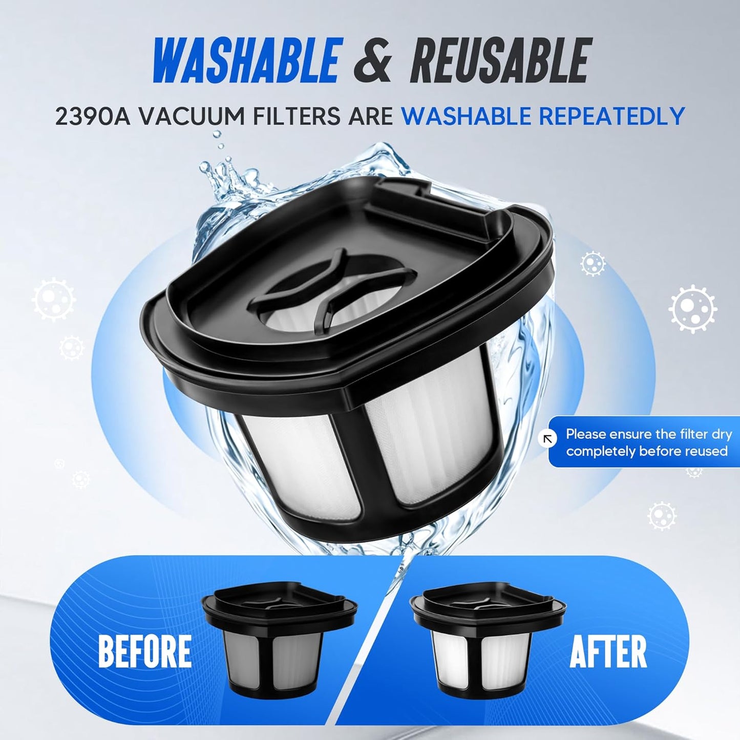 2390A 2284W Vacuum Filter Replacement for Bi-ssell Pet Hair Eraser Filter Hand Vac 2390, 2389, 2284W Compare to Parts # 1614212 1614203 1614204, 4-Pack
