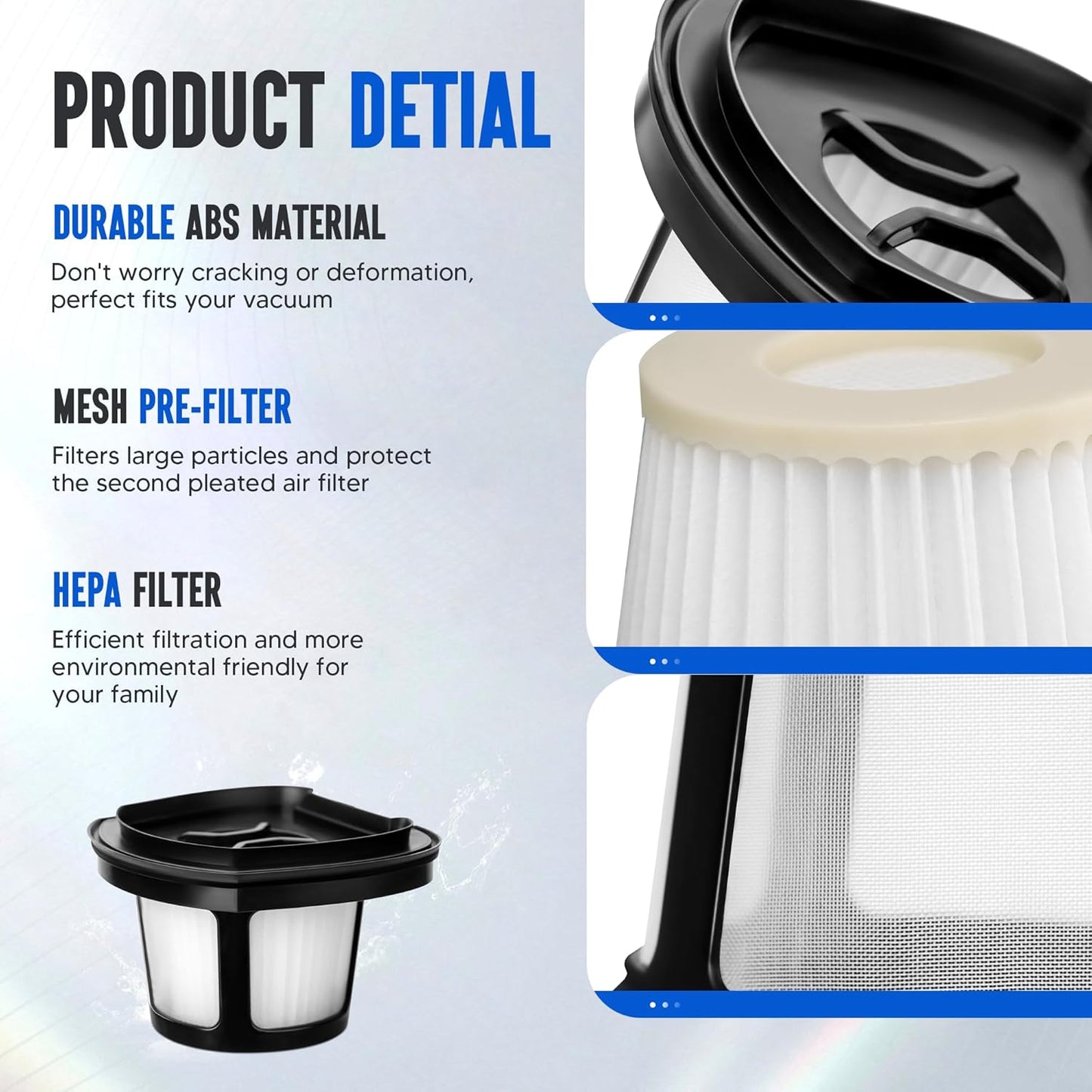 2390A 2284W Vacuum Filter Replacement for Bi-ssell Pet Hair Eraser Filter Hand Vac 2390, 2389, 2284W Compare to Parts # 1614212 1614203 1614204, 4-Pack