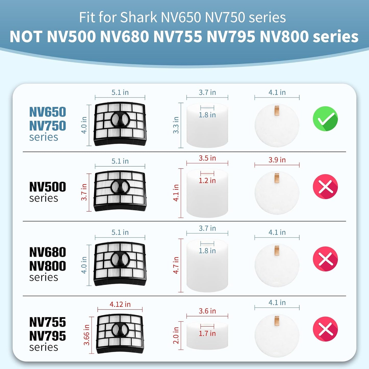 NV752 Filter Replacement Compatible with Shark Rotator Powered Lift-Away AZ1002, NV650 NV651 NV652 NV750 NV751 NV752 NV753 AX950 AX951 AX952 ZU632, Compare to Part # # XHF650&XFF650