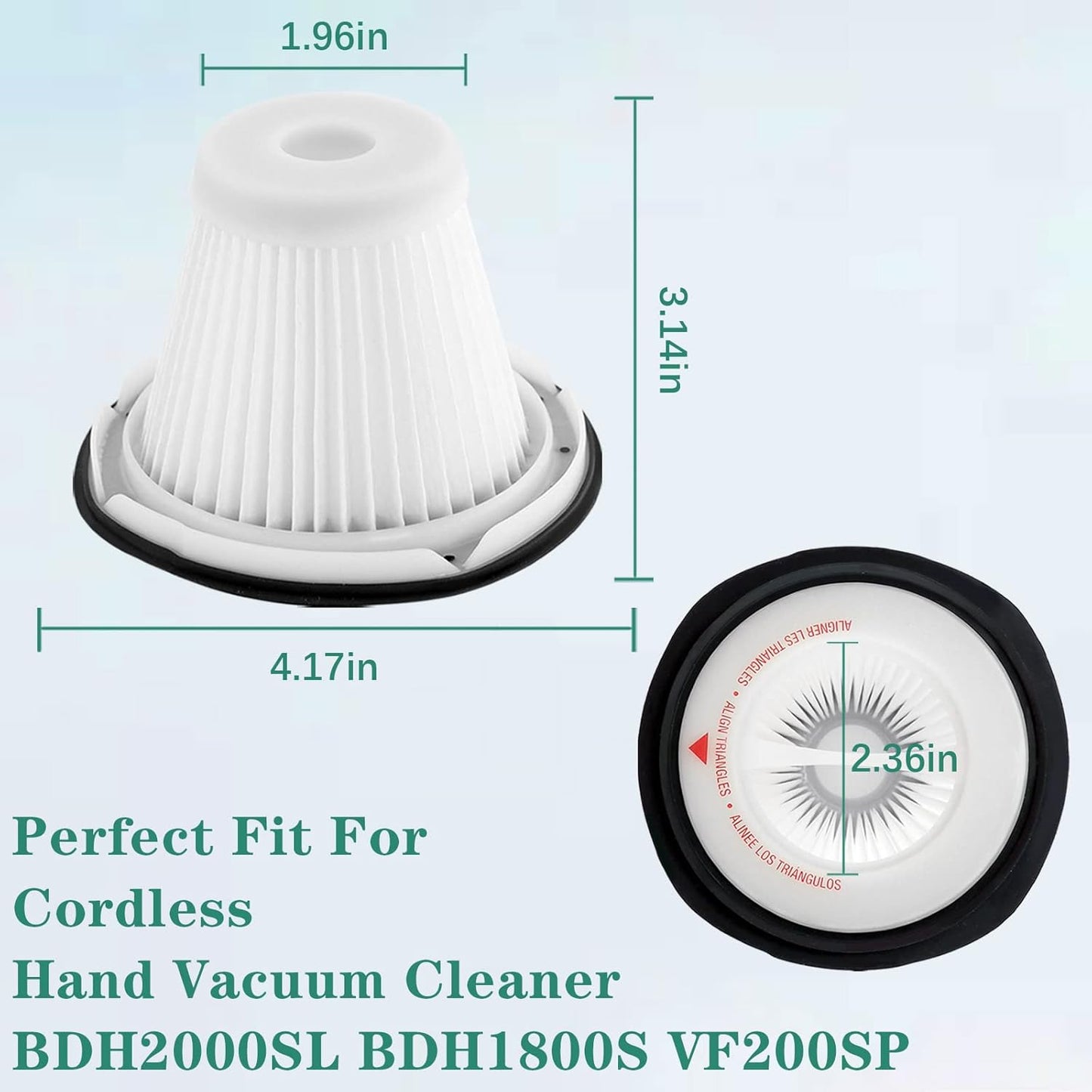 Replacement for BLACK & DECKER Hand Vacuum Filter compatible with VF200SP BDH2000SL/BDH1800S Vacs, Replace Part # 90543043-01, 4 * Black Decker vacuum filters, 1 Cleaning Brush By