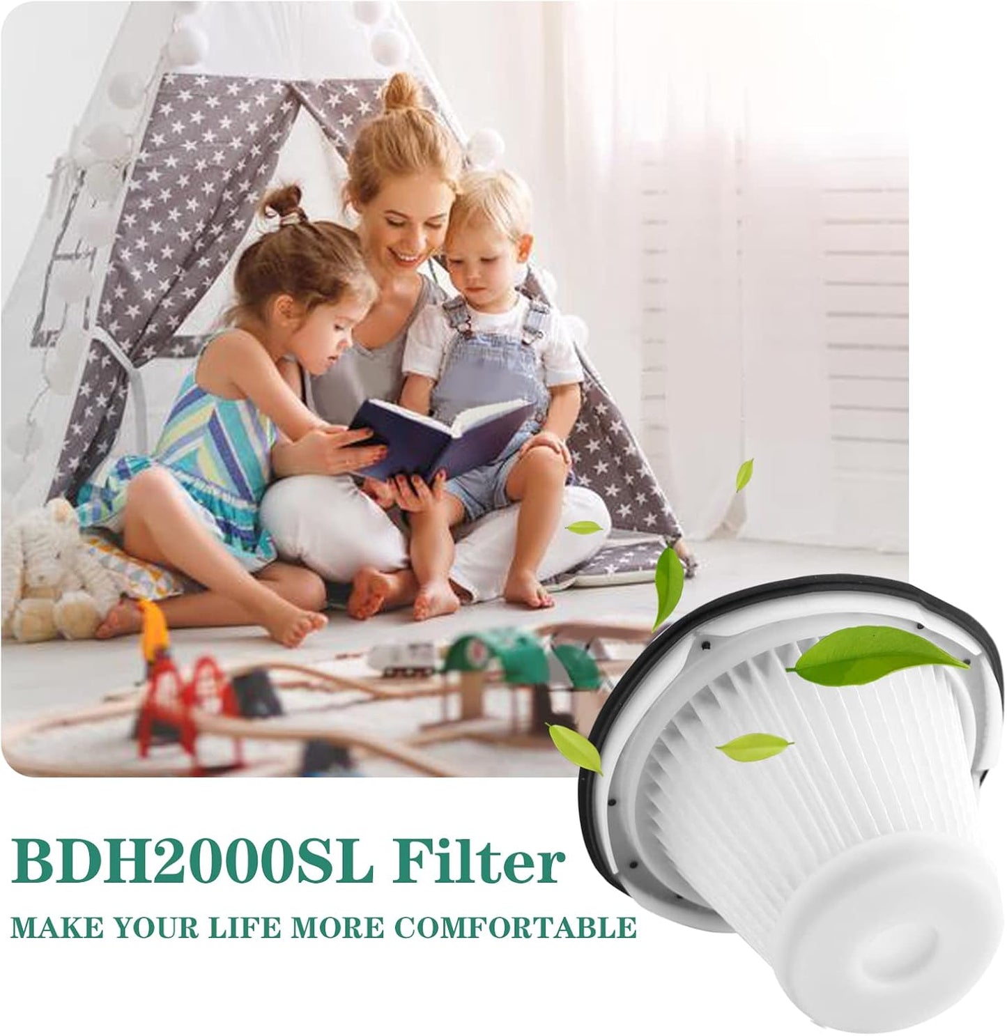 Replacement for BLACK & DECKER Hand Vacuum Filter compatible with VF200SP BDH2000SL/BDH1800S Vacs, Replace Part # 90543043-01, 4 * Black Decker vacuum filters, 1 Cleaning Brush By