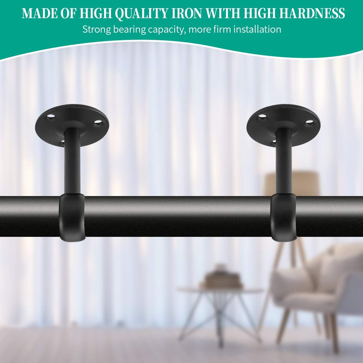 Ceiling-Mount Curtain Bracket Holders for 1 1/4-Inch Rod (8 PCS, Black)