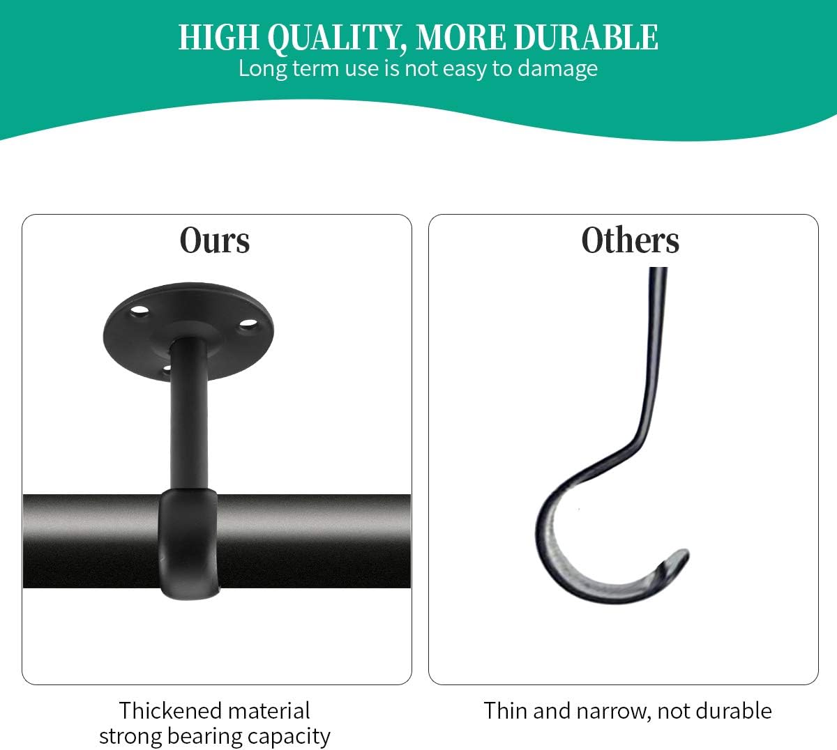 Ceiling-Mount Curtain Bracket Holders for 1 1/4-Inch Rod (8 PCS, Black)