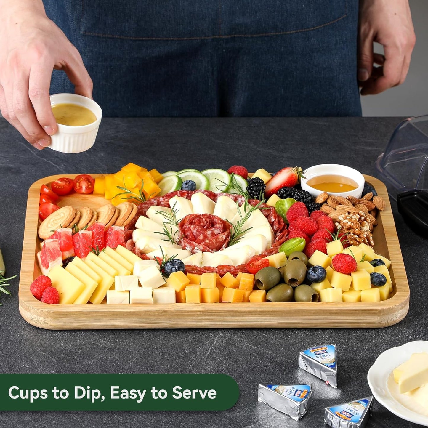 Charcuterie Boards with Lid, Bamboo Cheese Board Set with Locking Lid with Handle, Charcuterie Board Accessories - House Warming Gifts New Home, Bridal Shower Gifts, Wedding Gifts