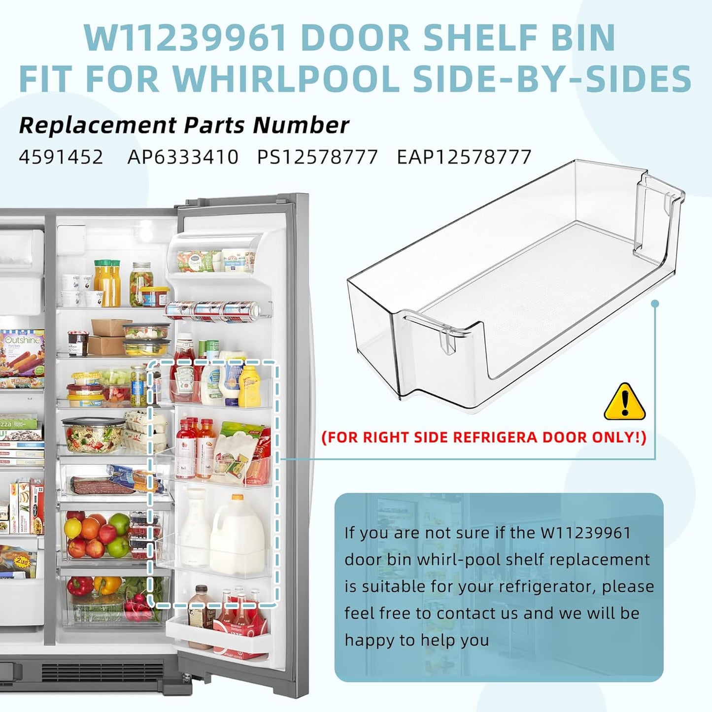 Upgraded W10900538 W11239961 Refrigerator Door Shelf Bin (RIGHT), Replaces Whirl.pool Refrigerator Door Shelf AP6333410 4591452 PS12578777, Compatible With WRS311SDH, WRS325SDH-BY