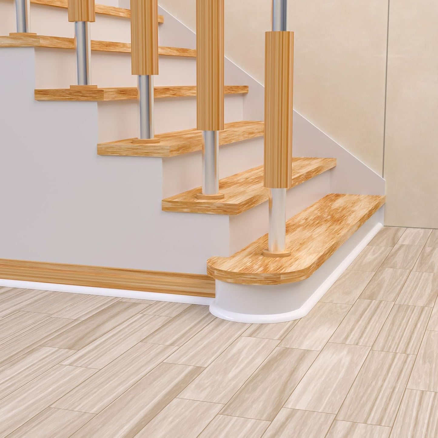 Flexible Quarter Round Molding, Mini Peel and Stick Rubber Trim Molding for Wall Edge Floor Corner,Staircase Cabinet Tub Edge (White, 118Inch)