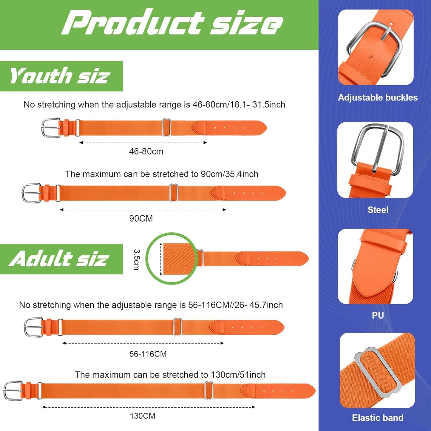 12 Pcs Baseball Belts Softball Belts Bulk for Adult and Youth Adjustable