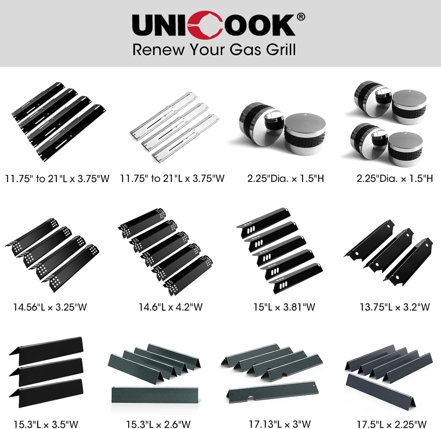 Universal Replacement Heavy Duty Adjustable Porcelain Steel Heat Plate Shield, Heat Tent, Flavorizer Bar, Burner Cover, Flame Tamer for Gas Grill, Extends from 11.75" up to 21" L, 4 Pack