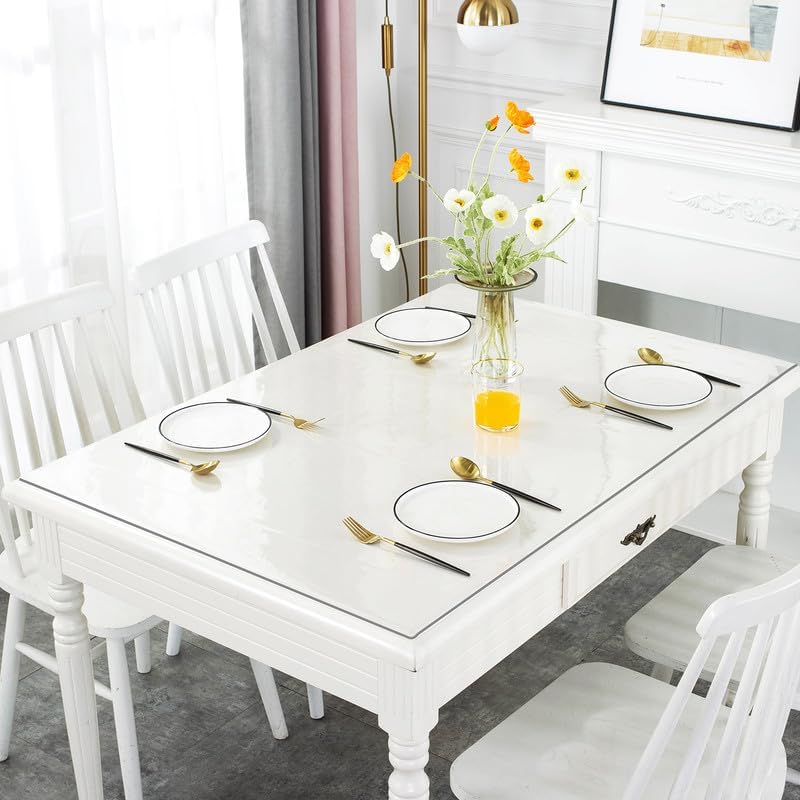 2mm Thick Clear Table Cover Protector 36 x 60 Inch, Plastic Table Cover Rectangle, PVC Clear Table Protector, Desk Protector Mat for Dining Room Table