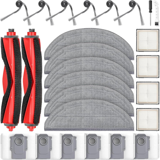26 Pcs Replacement Kit for Q10 S5+ Robot Vacuum, 2 Main Brush, 4 HEPA Filter, 6 Mop Pads, 6 Side Brush, 6 Dust Bag,1 Cleaning Brush and 1 Screwdriver