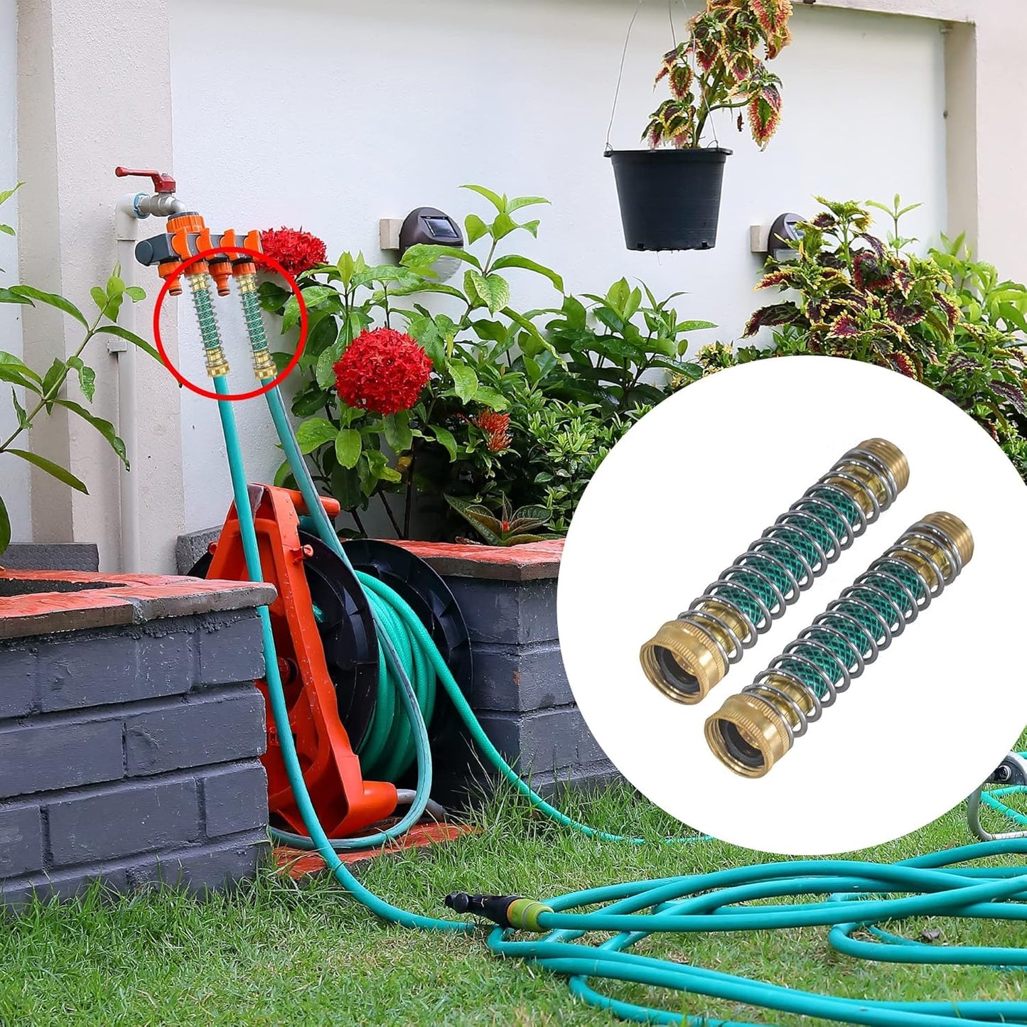 Garden Hose Protector + 4" Twist Hose Nozzle, 2" Jet Sweeper Nozzle