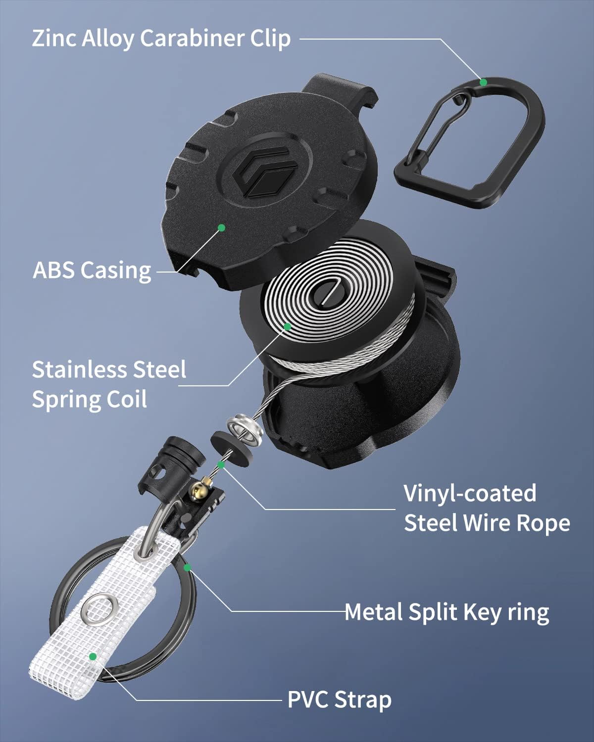 2 Pack Retractable Keychain Heavy Duty Badge Holder Vertical Hard Plastic Case Badge Reel for up to 8 oz Strong ABS Casing with Stainless Steel Spring Coil 31.5 Inch Steel Wire Rope