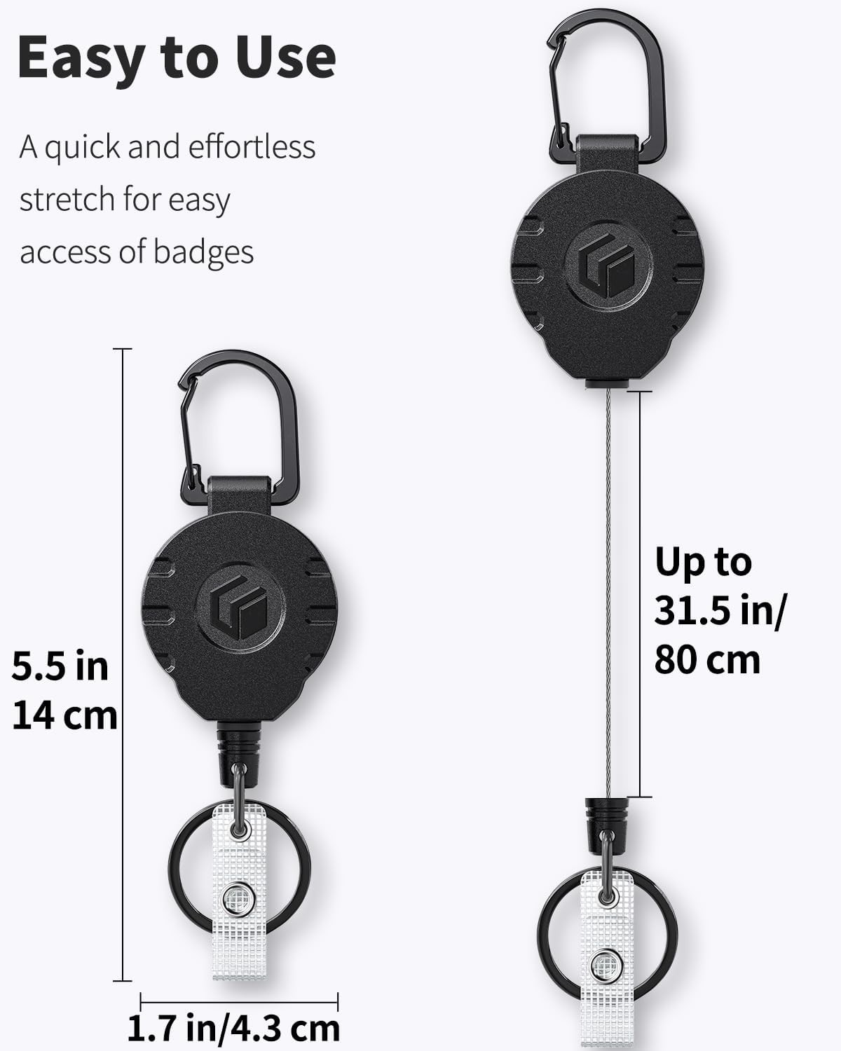 2 Pack Retractable Keychain Heavy Duty Badge Holder Vertical Hard Plastic Case Badge Reel for up to 8 oz Strong ABS Casing with Stainless Steel Spring Coil 31.5 Inch Steel Wire Rope