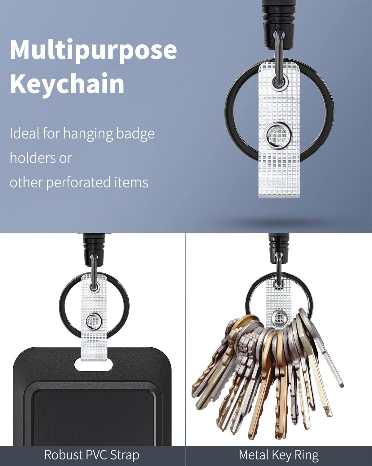 2 Pack Retractable Keychain Heavy Duty Badge Holder Vertical Hard Plastic Case Badge Reel for up to 8 oz Strong ABS Casing with Stainless Steel Spring Coil 31.5 Inch Steel Wire Rope