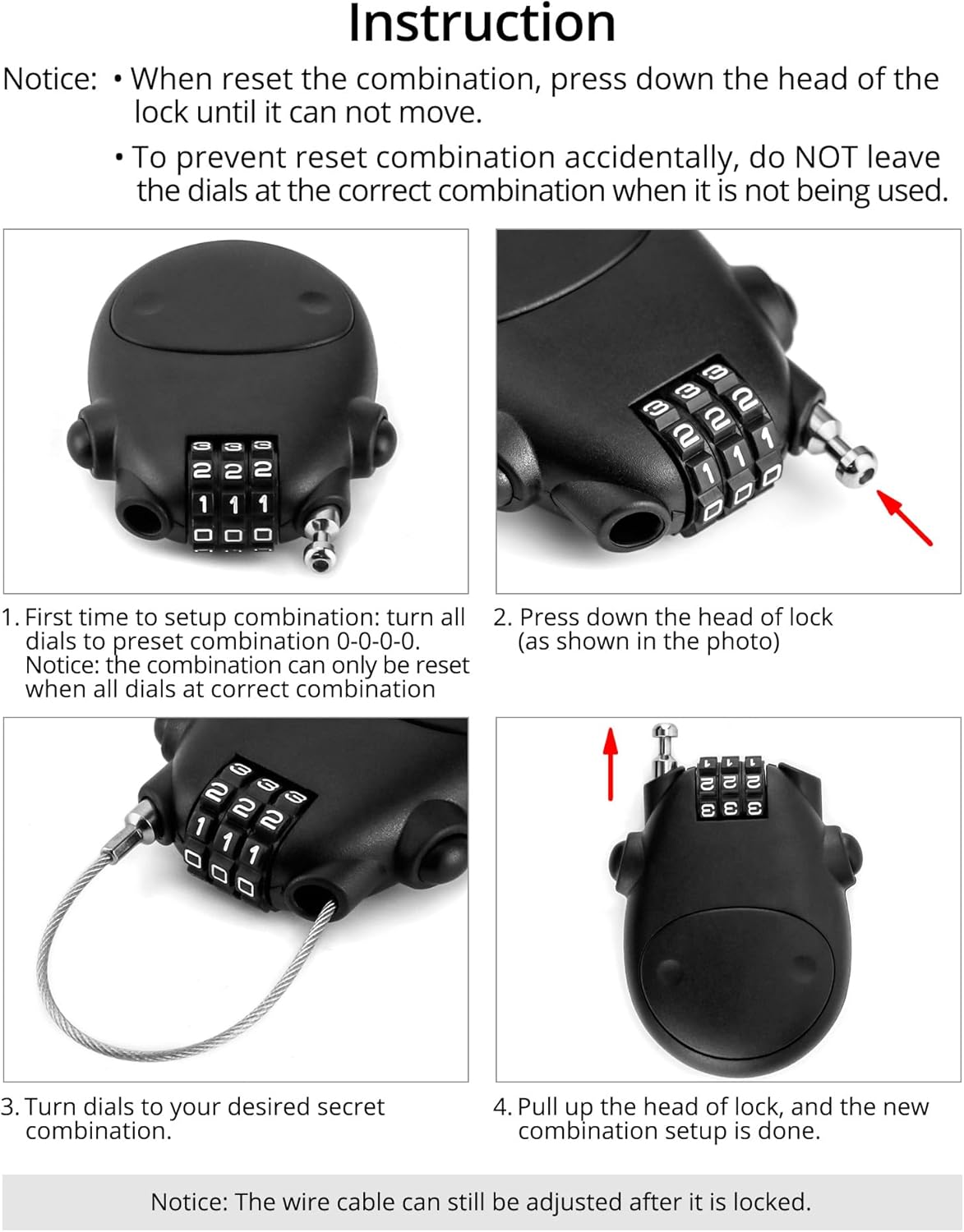 Retractable Cable Lock, 4 Pack Security Password Lock Steel Cable Luggage Locks
