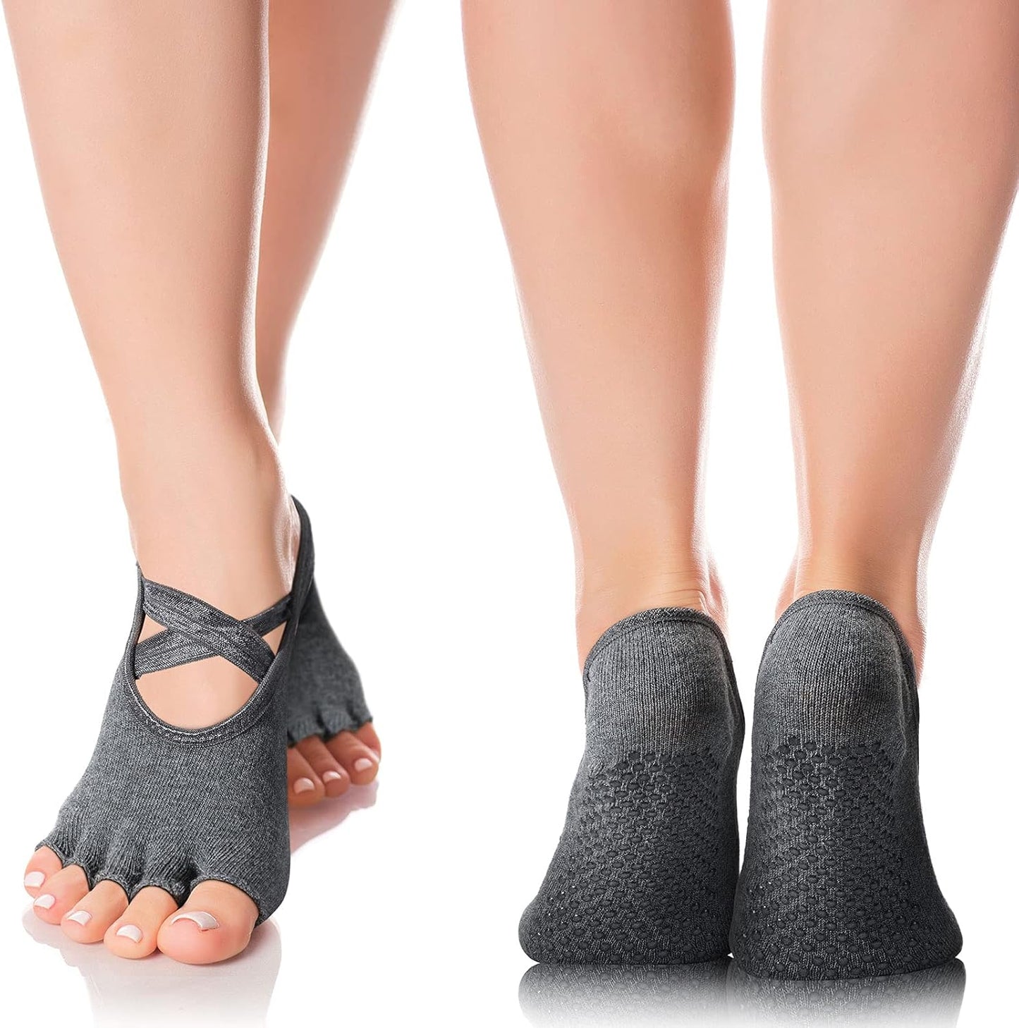 6 Pairs Pilates Socks with Grip for Women Non Slip Yoga Socks Toeless Barre Sticky with Straps Multicolor for Ballet Dance Barefoot Workout