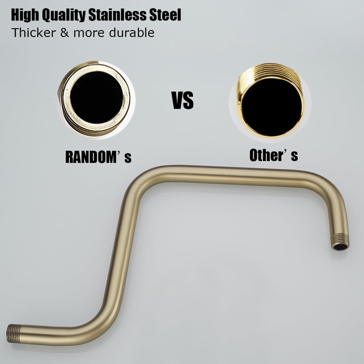 Shower Head Riser Pipe,Goose Neck Shower Arm 13 Inch Shower Head Extension Arm with Flange,Standard 1/2" Connection,Brushed Gold.RD-91058-13BG