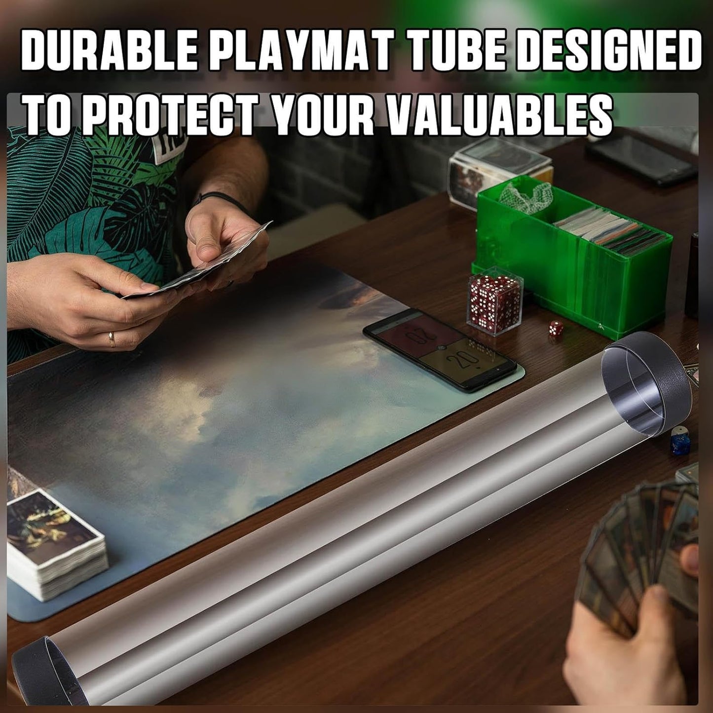 2 Pcs Playmat Tube Round Compatible with MTG Play Mat Holders 16.14 Inch Playmat Case TCG Clear Artwork Tube for Card Game Storage Toy Card Play Mat Tubes for Gaming, Easy in and Out Design
