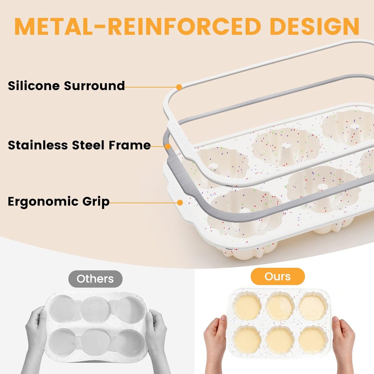 Jumbo Fluted Tube Pan with Metal Reinforced Frame, Silicone Nonstick Cake Molds 2Pcs for Chocoflan, Donuts, Cornbread, Brownies, BPA Free