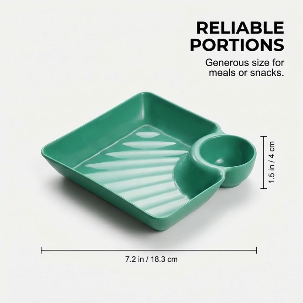 Sauce Separated Plate, 2026 New Plastic Dumpling Plates with Sauce Compartment, Upgrade Dumpling Plate with Dipping Saucer Chip and Dip Serving Dish Small Dip Tray for Appetizer (White)