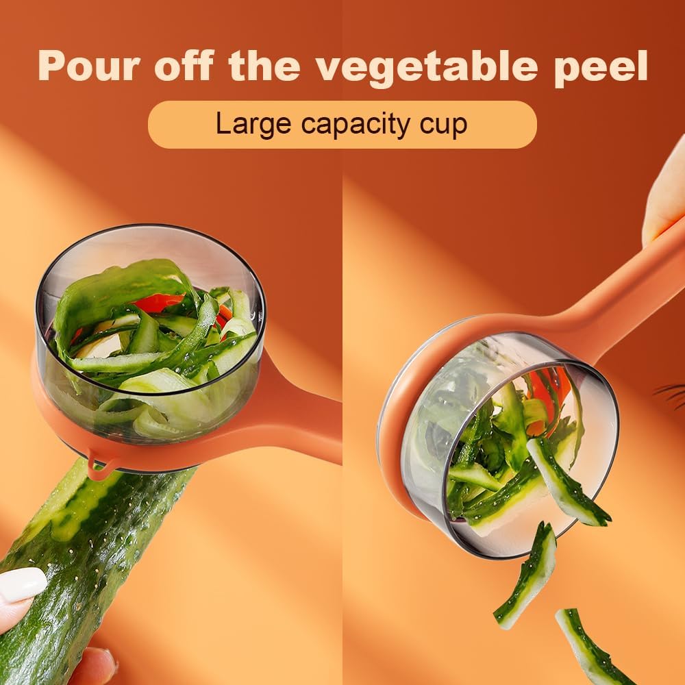 Kitchen Special Fruit Peeler with Box Storage, Upgrade Vegetable Peeler with Catcher Peeler with Storage Bucket, 2026 New Double-Sided Stainless Steel Multi-Function Peelers (Green+Orange)