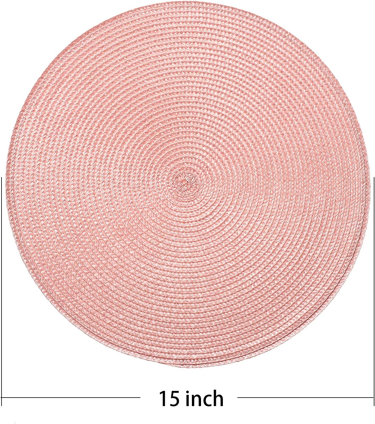 Round Braided Placemats 15 Inch Round Table Mats for Dining Tables Natural Woven Heat Resistant Place mats Set of 6 (Pink)