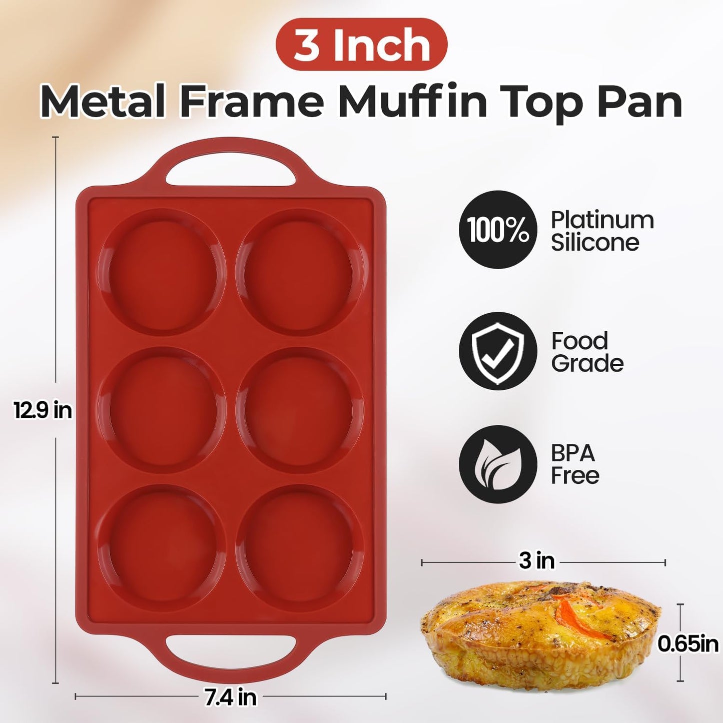 Silicone Muffin Top Pan & Metal Frame Round Egg Baking Pan