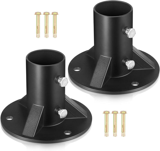 2 Pack Chain Link Fence Post 2'' Floor Flange Heavy Duty Round Post Base Bracket (od 1-7/8'') Fits Fence Mailbox Railing Deck Flag Column Stair Handrail with Expansion Bolts and Screws
