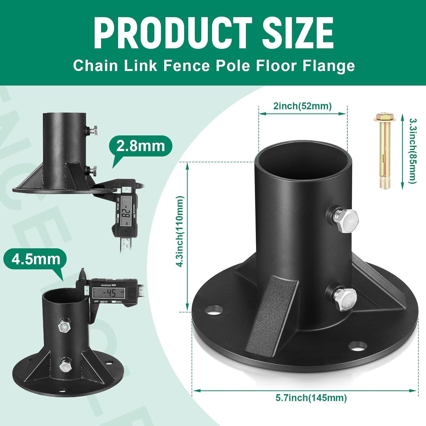 2 Pack Chain Link Fence Post 2'' Floor Flange Heavy Duty Round Post Base Bracket (od 1-7/8'') Fits Fence Mailbox Railing Deck Flag Column Stair Handrail with Expansion Bolts and Screws