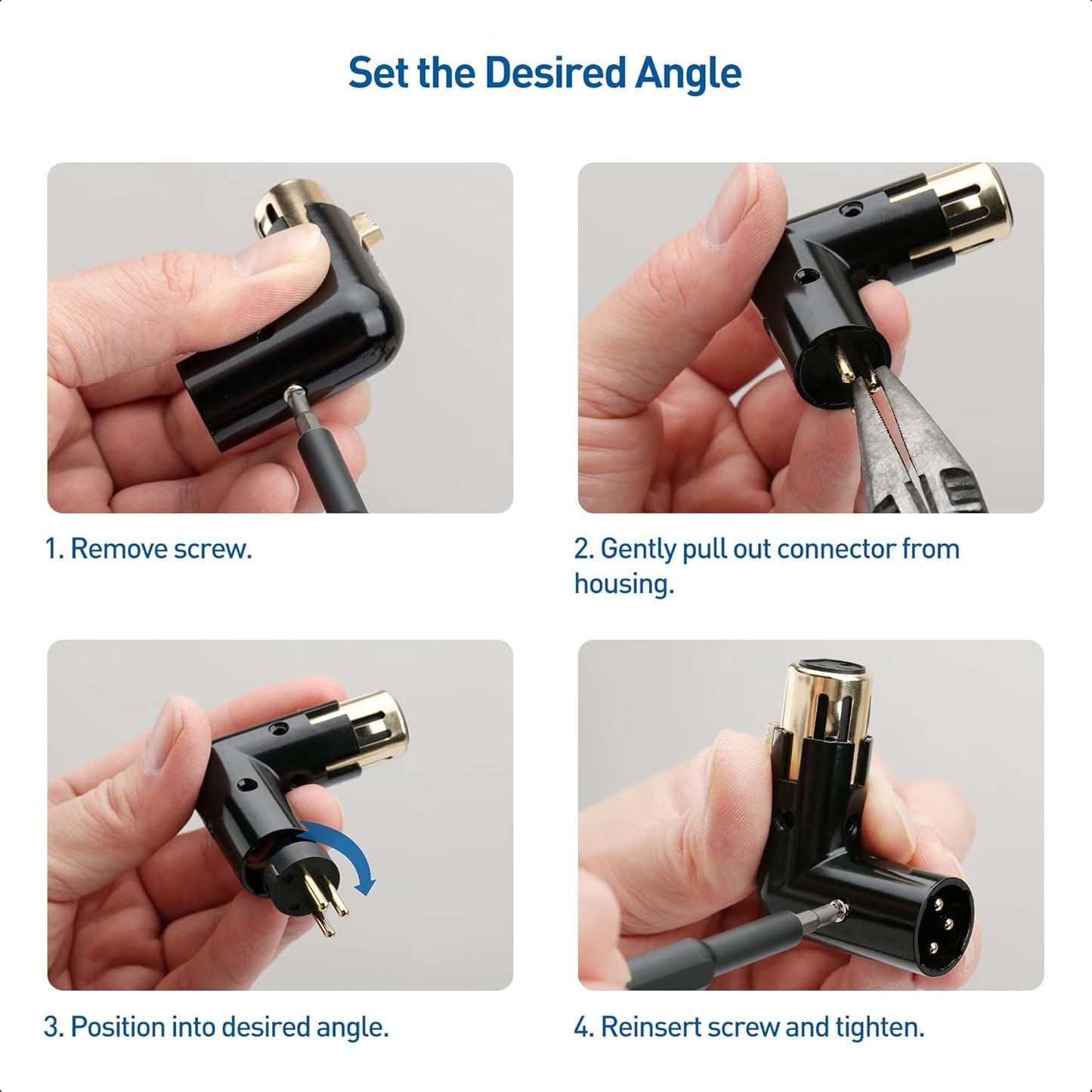 2-Pack Adjustable Male to Female Right Angle XLR Adapter in Black (XLR 90 Degree) & 120 Ohm 3-PinXLR Terminator/DMX Terminator - Optimal Signal Integrity for Lighting and Audio System