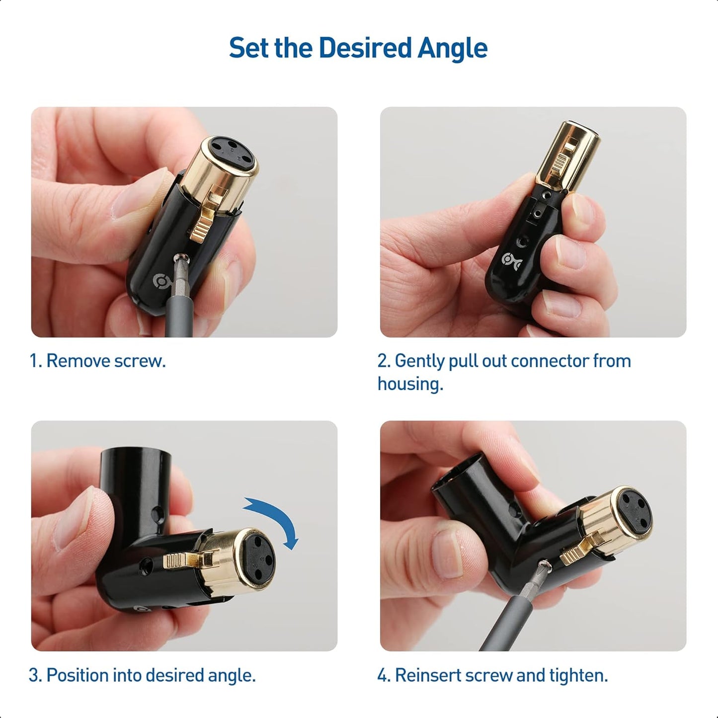 2-Pack Adjustable Male to Female Right Angle XLR Adapter in Black (XLR 90 Degree) & 120 Ohm 3-PinXLR Terminator/DMX Terminator - Optimal Signal Integrity for Lighting and Audio System