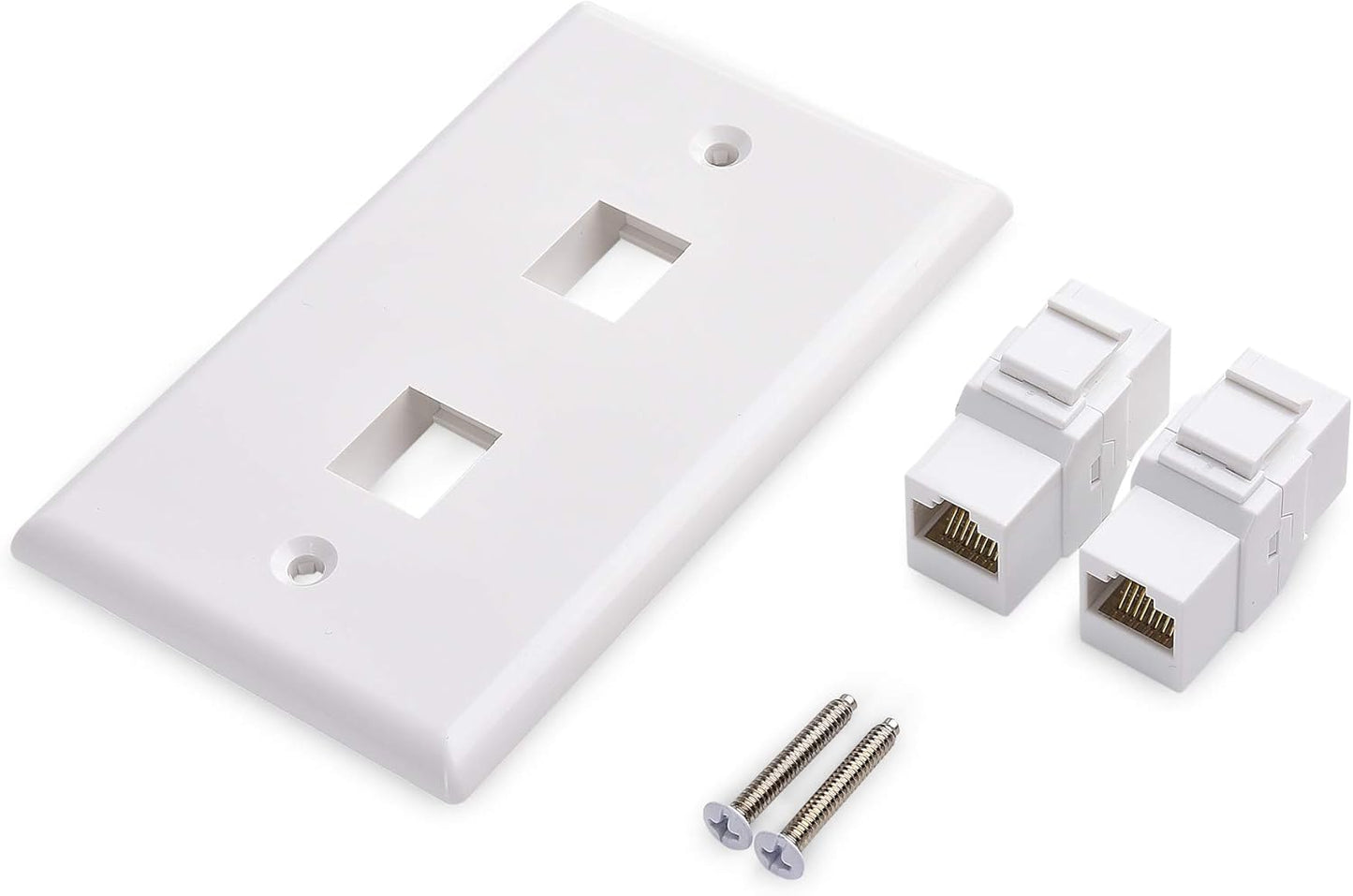 2-Pack 2-Port Ethernet Wall Plate, Cat6 Wall Plate with White RJ45 Keystone Jack, Ethernet Jack Outlet in White