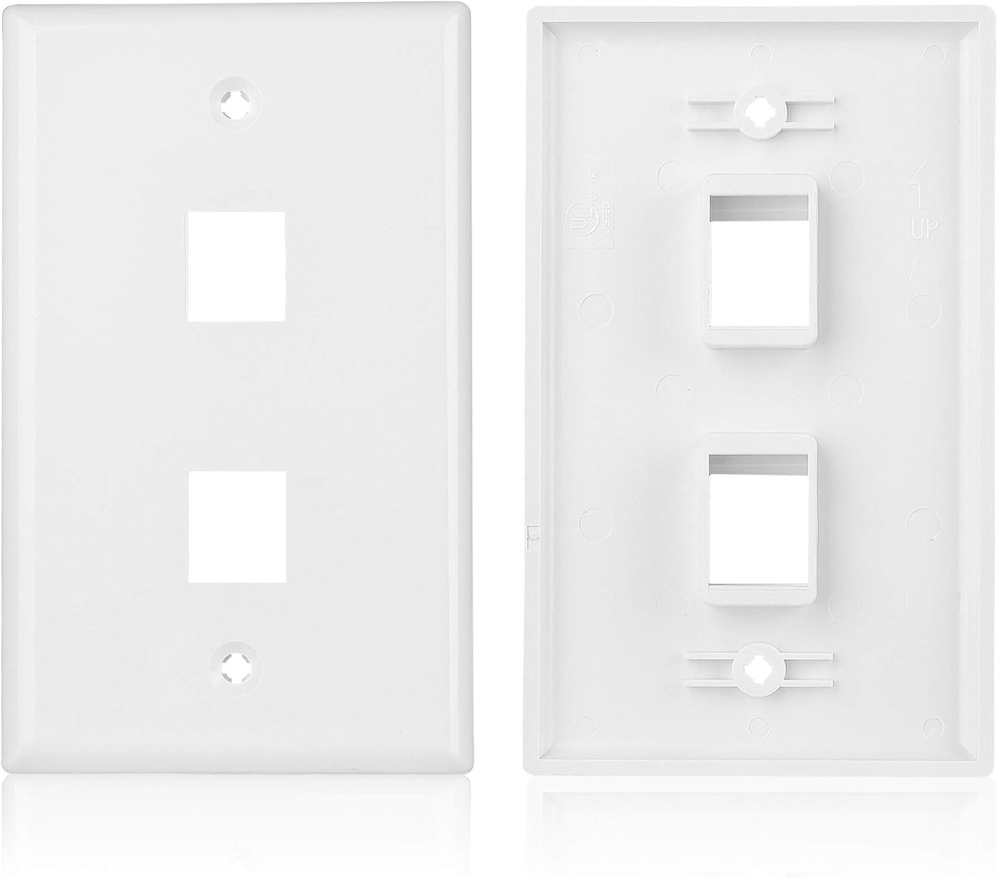 2-Pack 2-Port Ethernet Wall Plate, Cat6 Wall Plate with White RJ45 Keystone Jack, Ethernet Jack Outlet in White