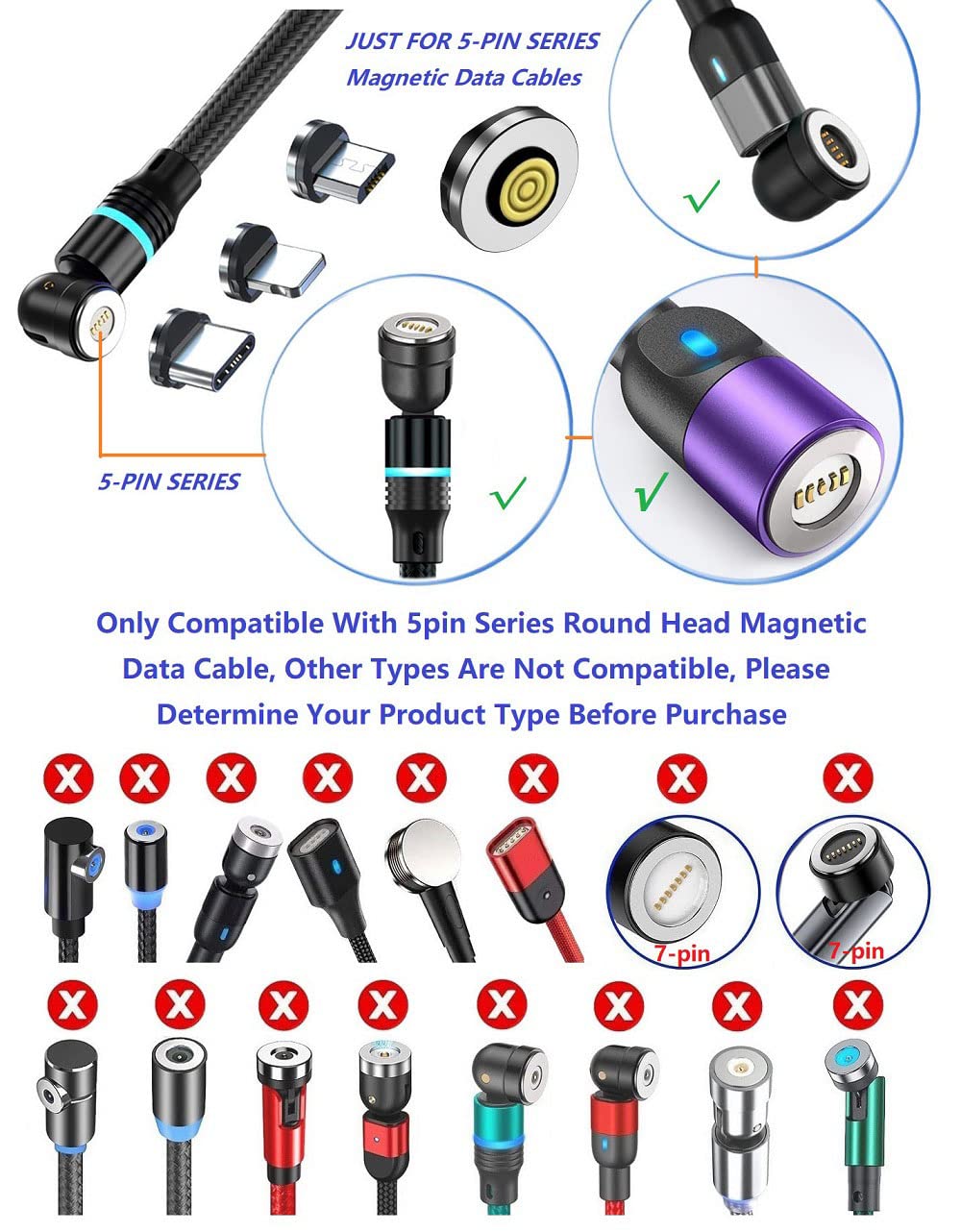 Magnetic Charging Tips 5pin Series,Type-c Tips 9Pack,Magnetic Type-C Tips,Just Charger Tips Without Magnetic Data Cable(Just 5pin USB-C Tips,9Pack)